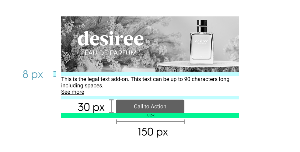 Dimensions and spacing for the Branding Display Spotlight Solo format (mobile)