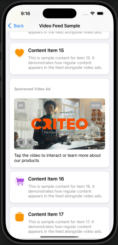**Example:** Video Player in an iOS sample app