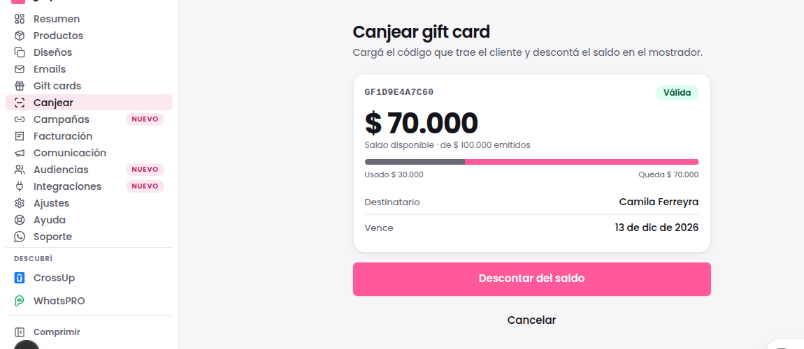 Ficha de ejemplo con 100.000 emitidos, 30.000 usados y 70.000 disponibles
