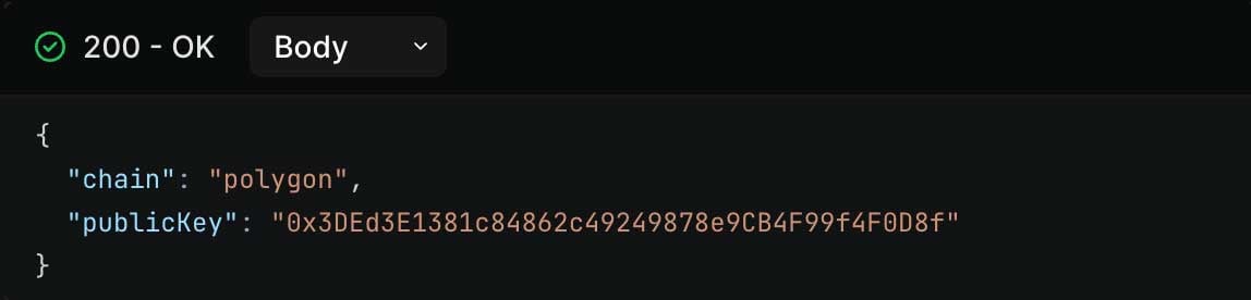 create user wallet response screenshot with dark theme