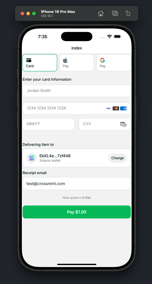 React Native Crossmint Checkout Result