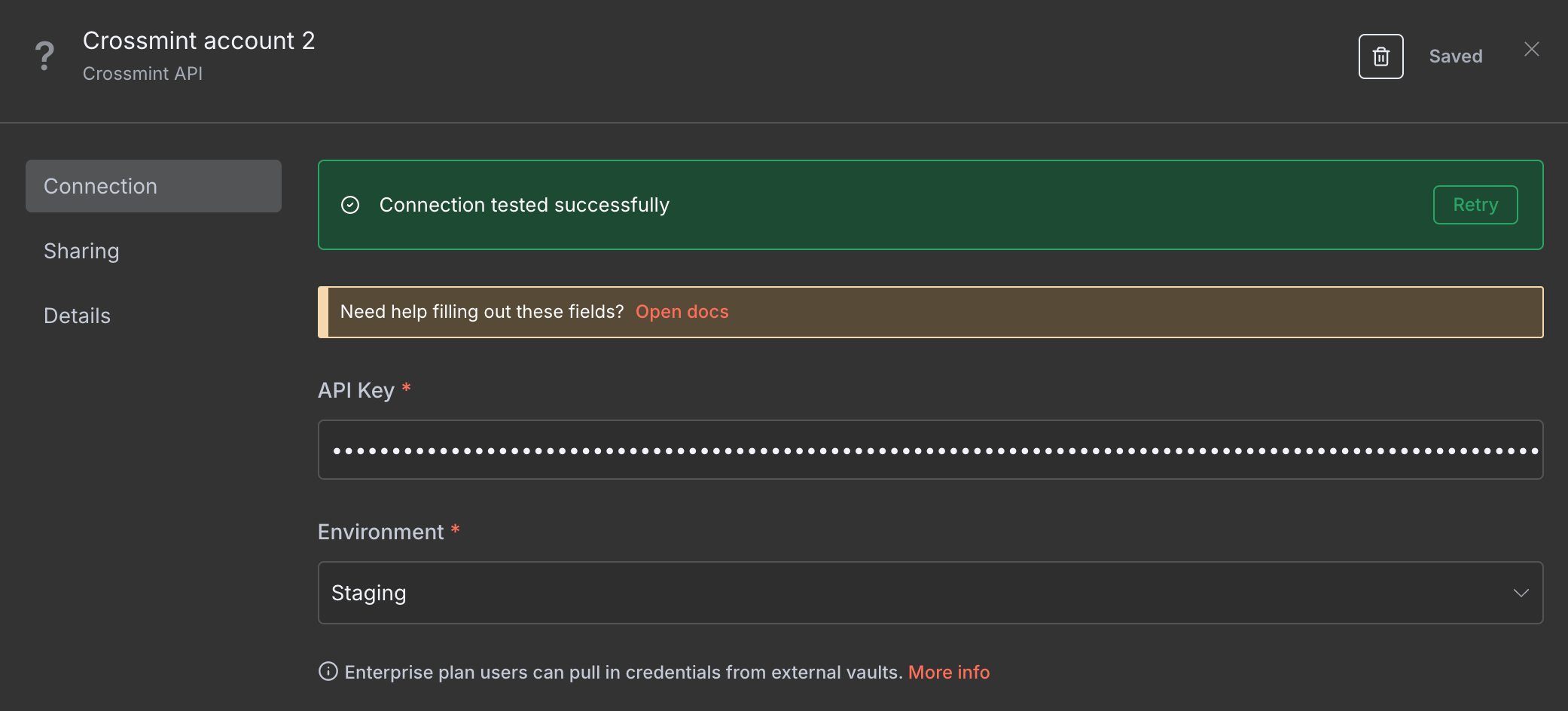 Crossmint API credential form