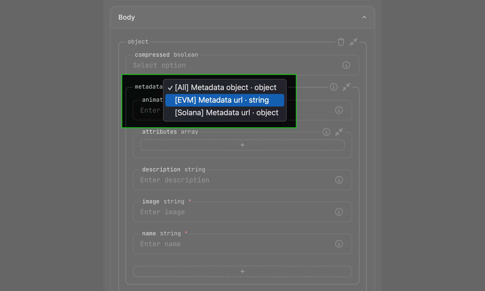 Enter metadata URL screenshot with dark theme