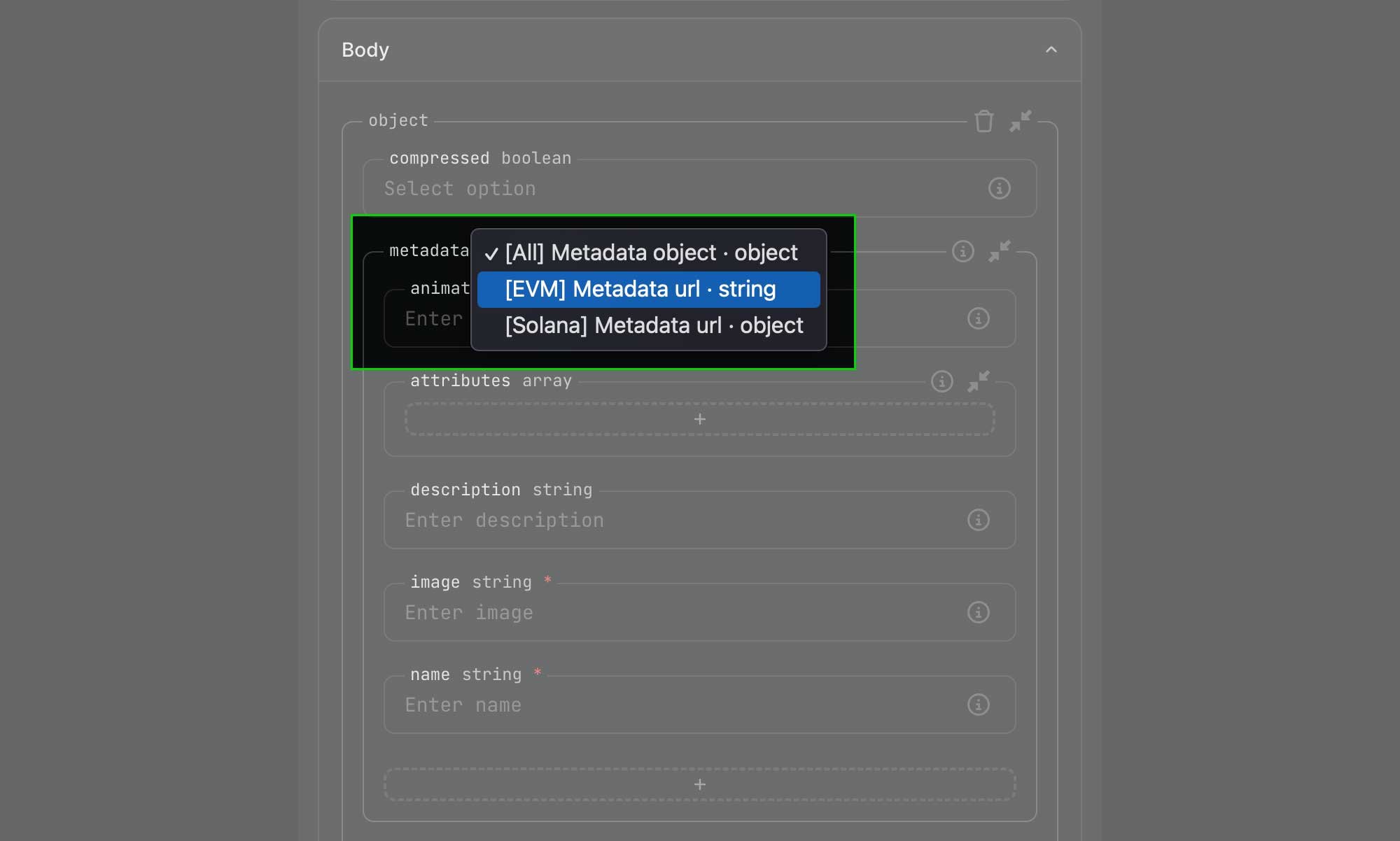 Enter metadata URL screenshot with dark theme