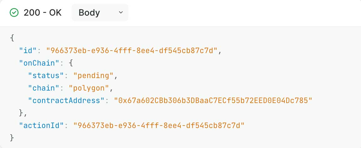 mint nft example response screenshot with light theme