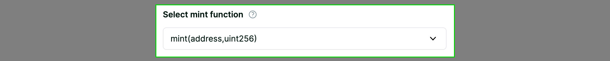 Contract mint function section screenshot