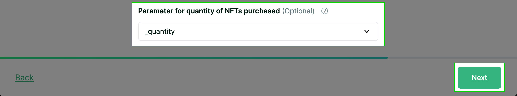Contract mint function quantity parameter section screenshot