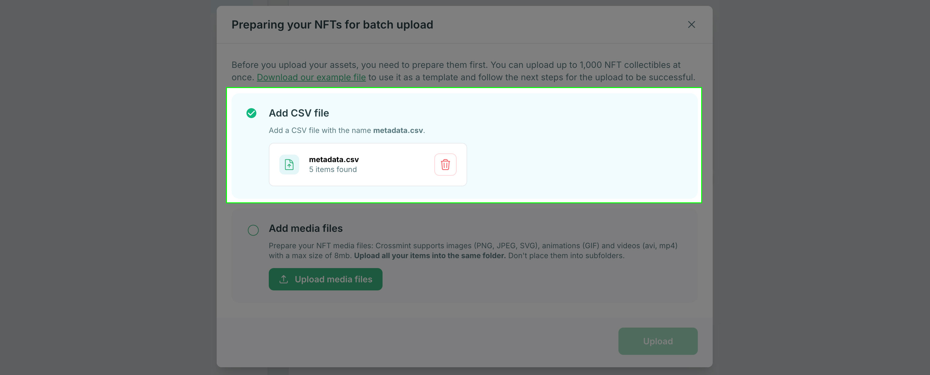 upload csv screenshot