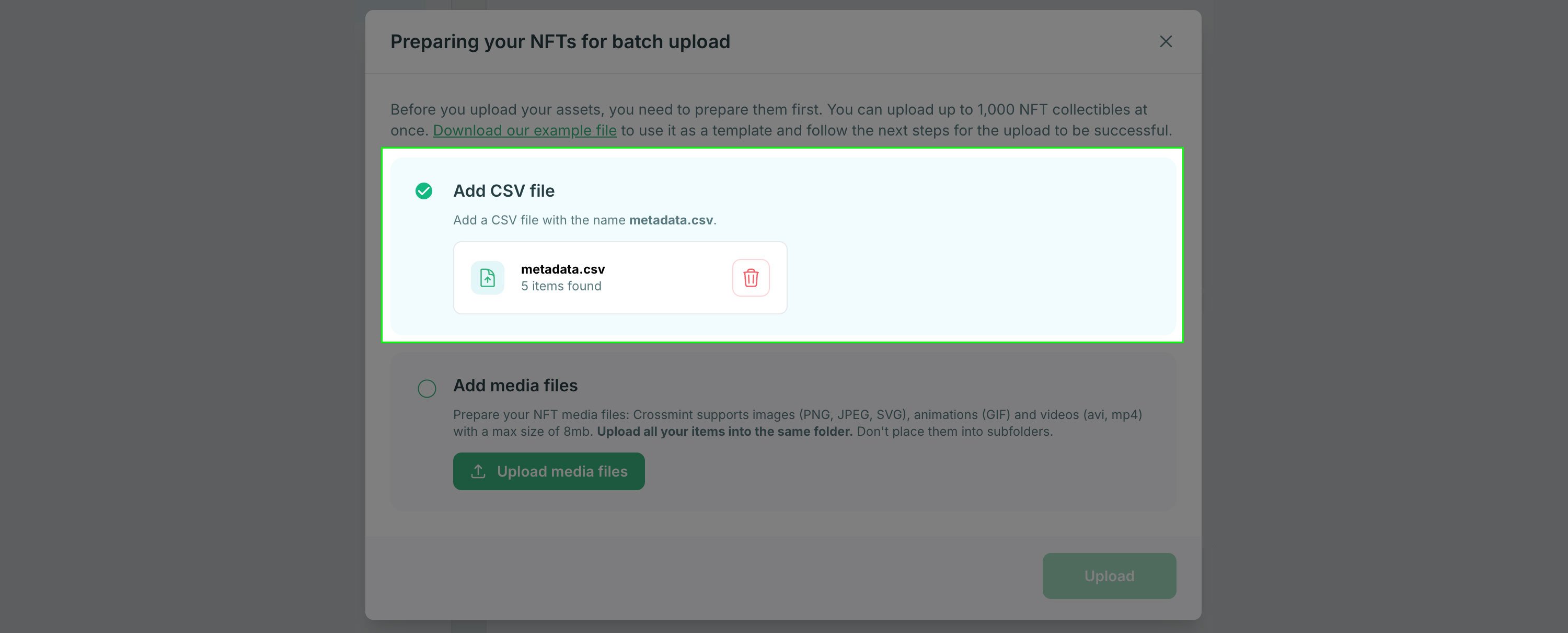 upload csv screenshot