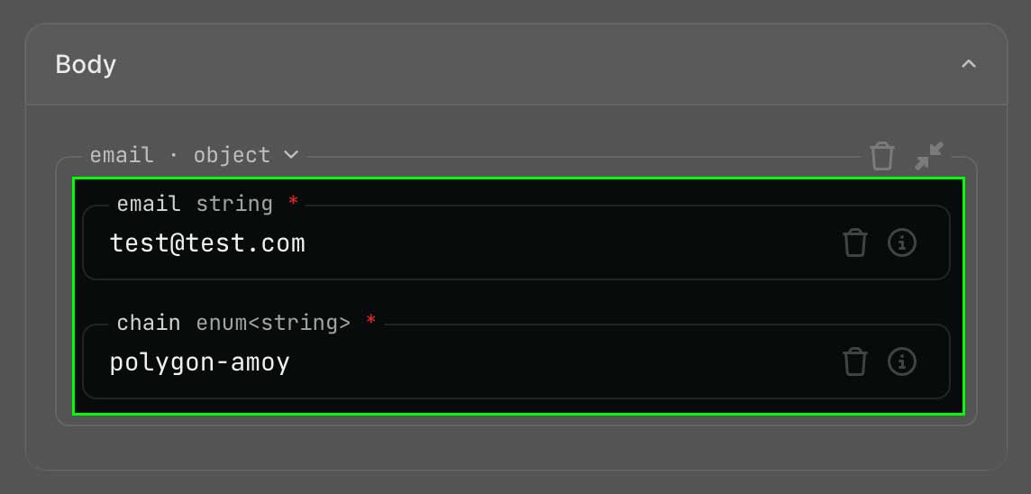 Set body params screenshot with dark theme