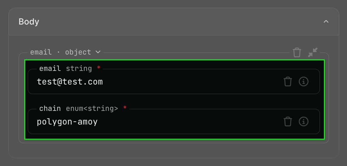Set body params screenshot with dark theme