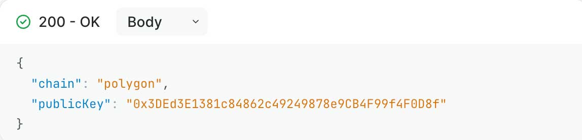 create user wallet response screenshot with light theme