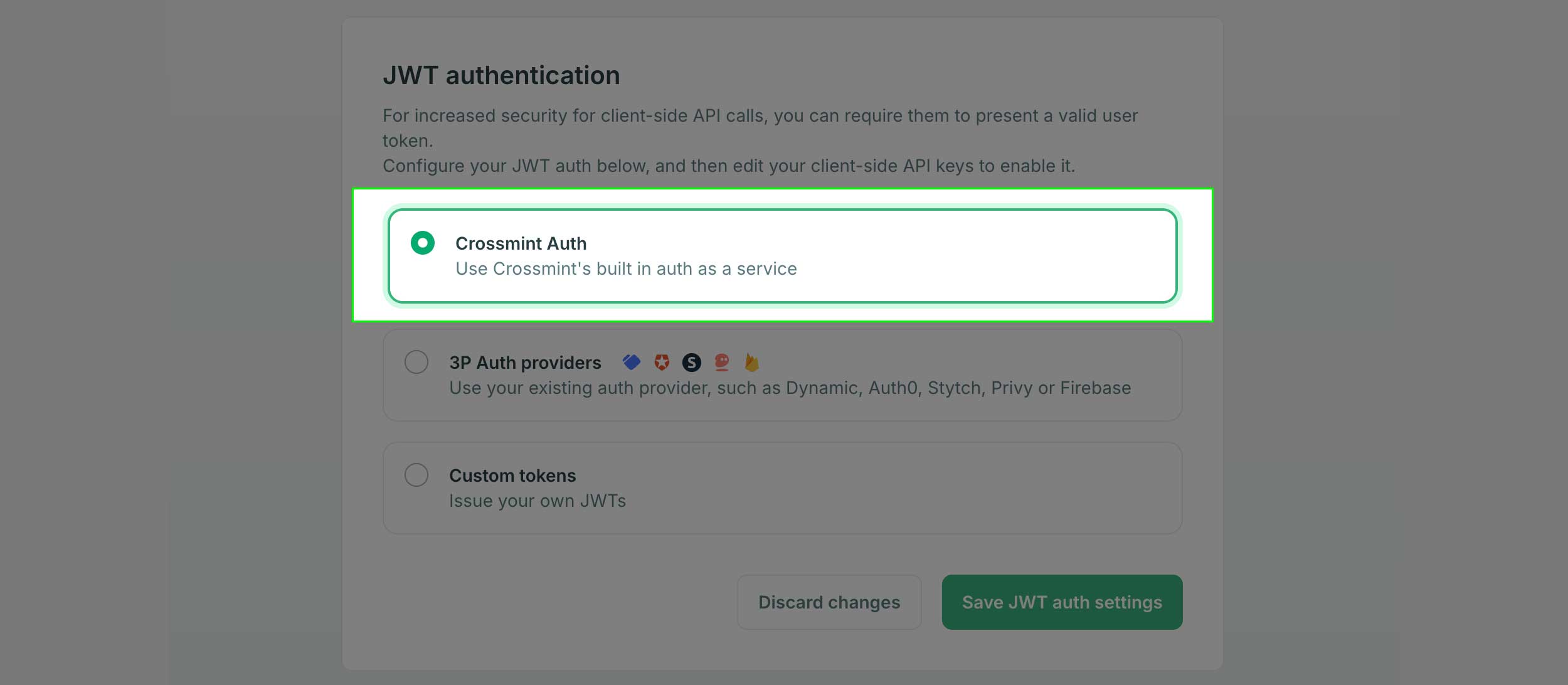 select Crossmint Auth in Crossmint developer console
