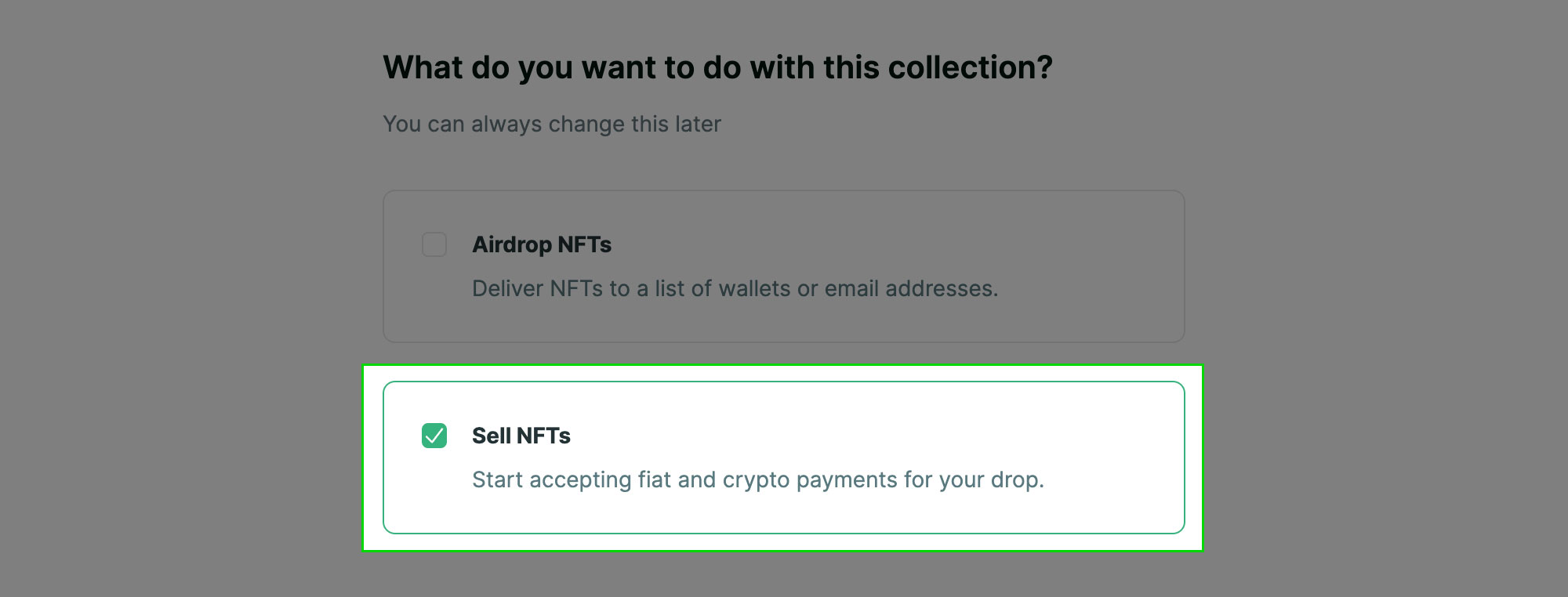Select sell or airdrop NFTs screenshot