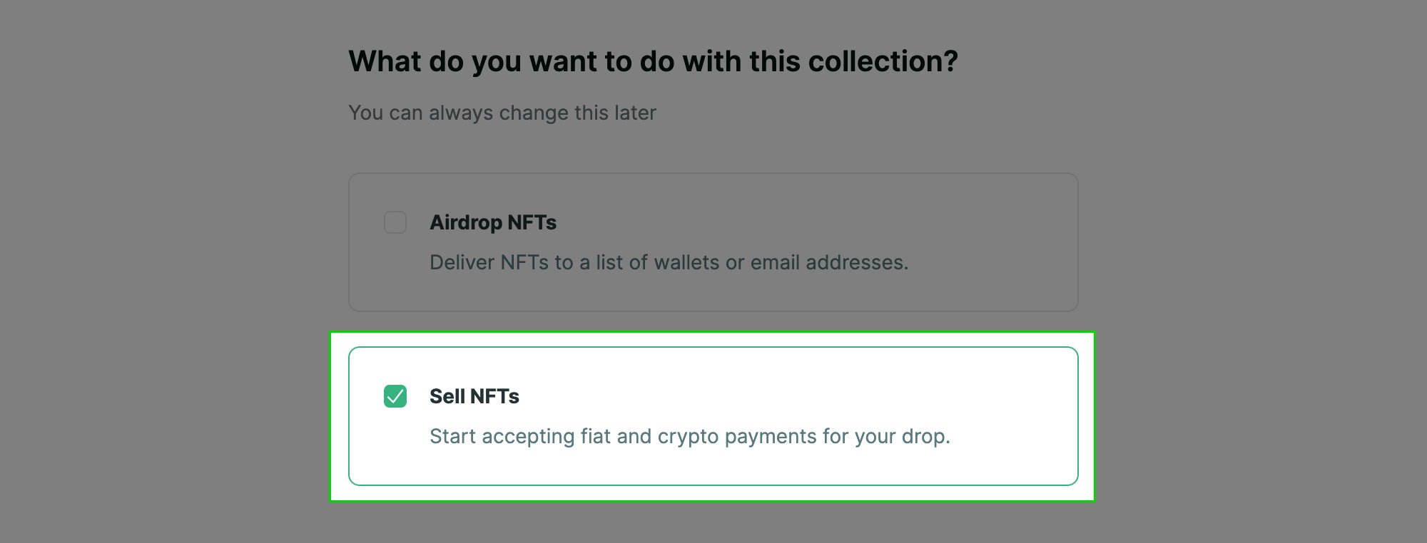 Select sell or airdrop NFTs screenshot