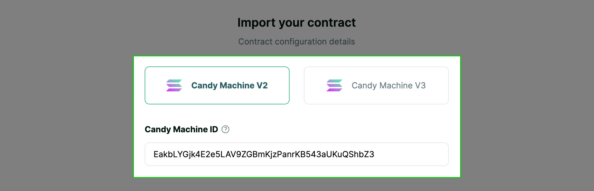 Candy machine registration screenshot
