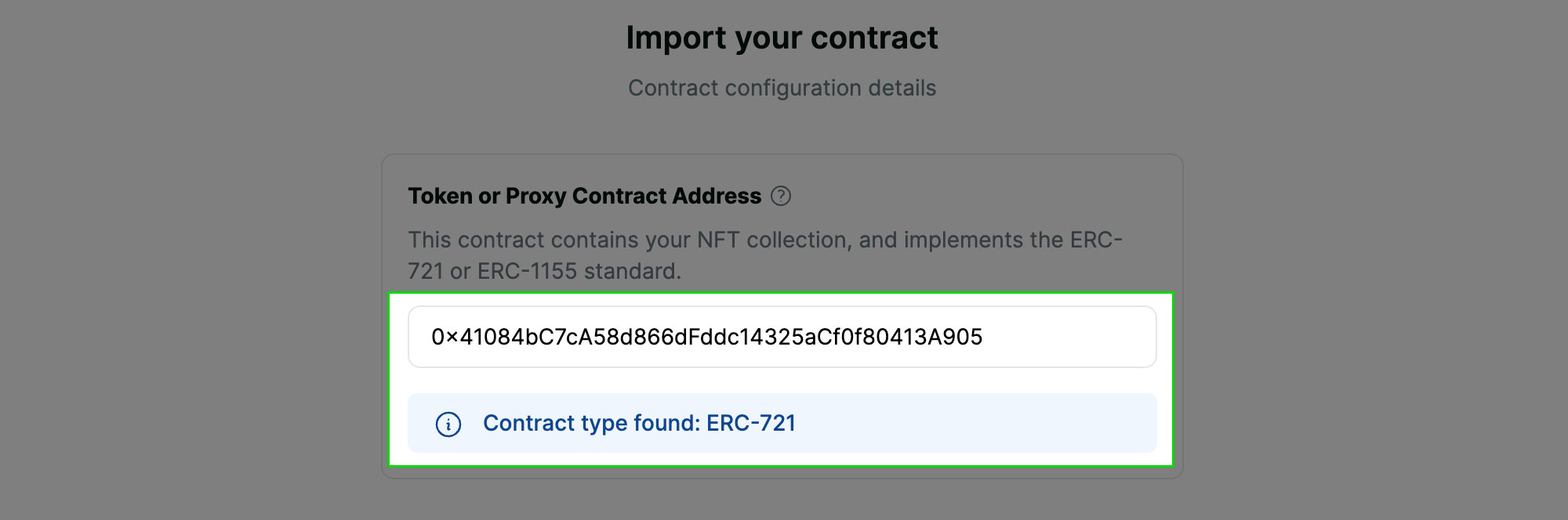 Enter contract address screenshot