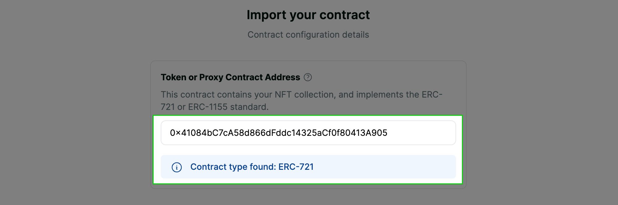 Enter contract address screenshot