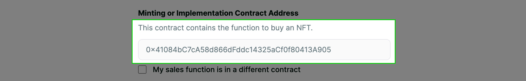 Sales contract option screenshot