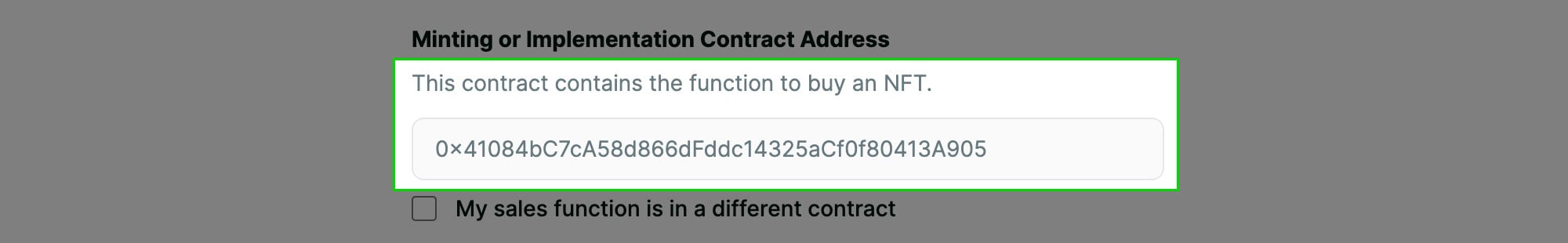Sales contract option screenshot