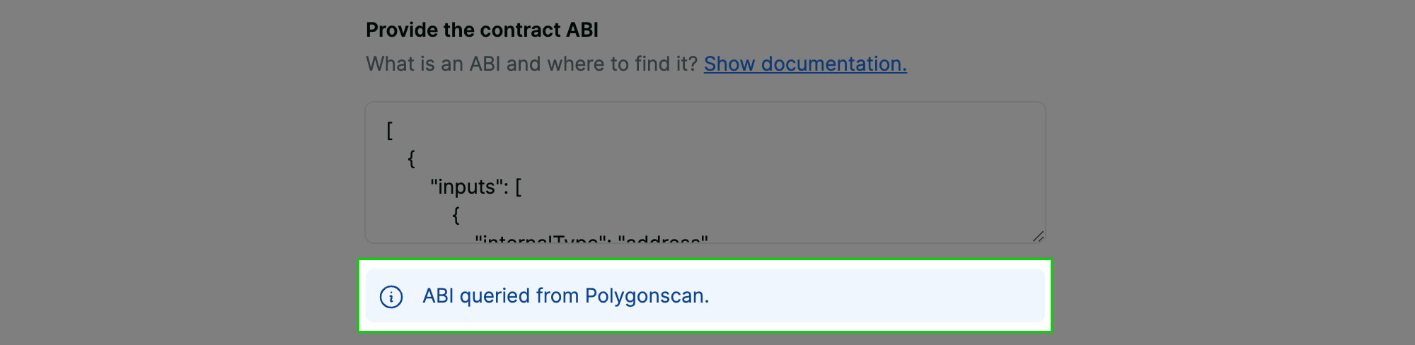Contract ABI section screenshot