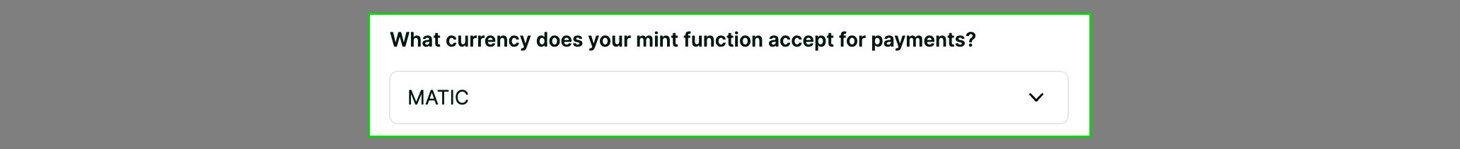 Contract mint function currency section screenshot