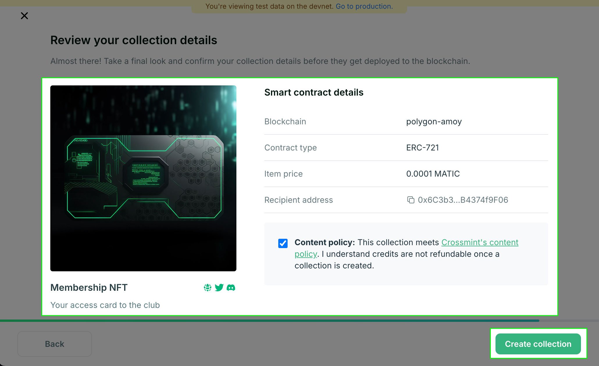 Crossmint collection complete screenshot