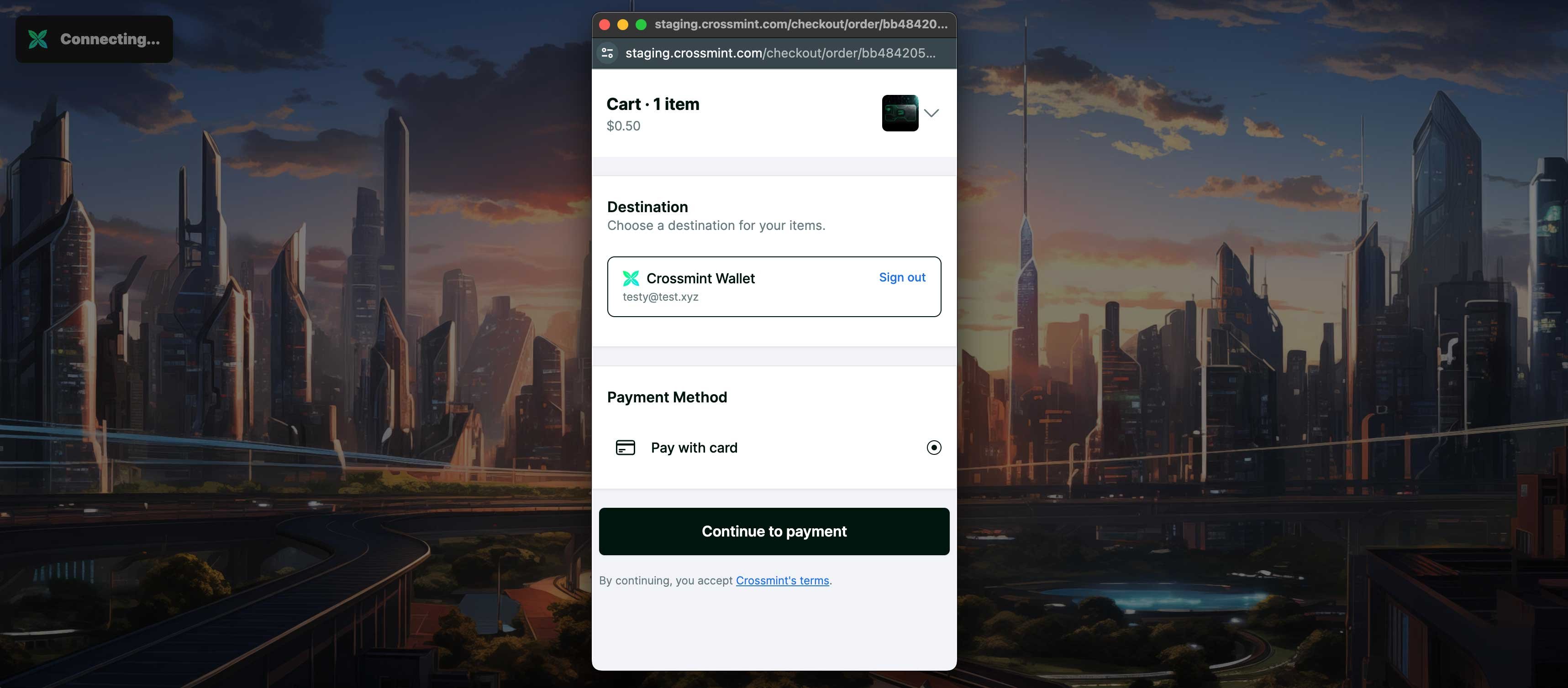 Crossmint Hosted Digital Asset Checkout Demo