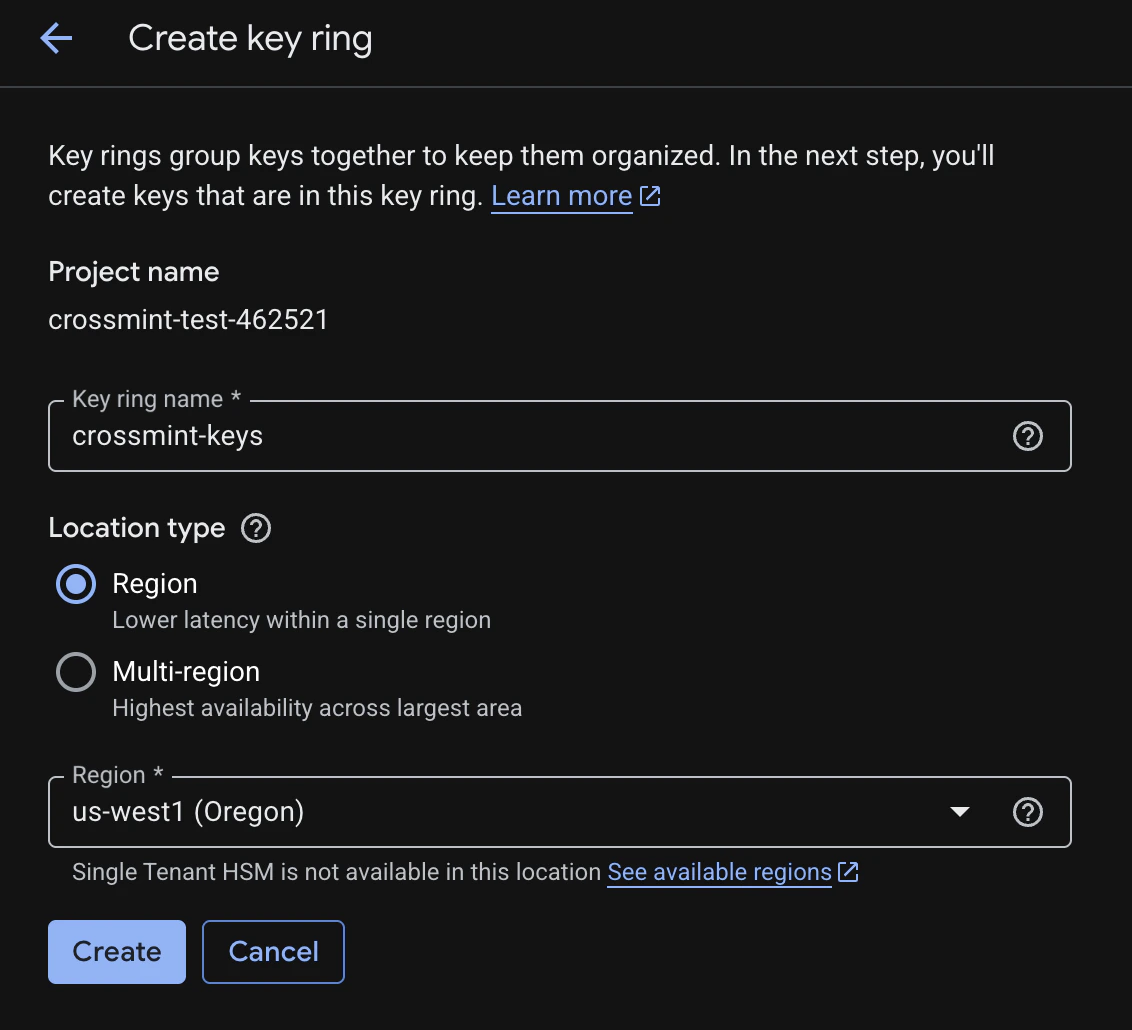 Create a key ring