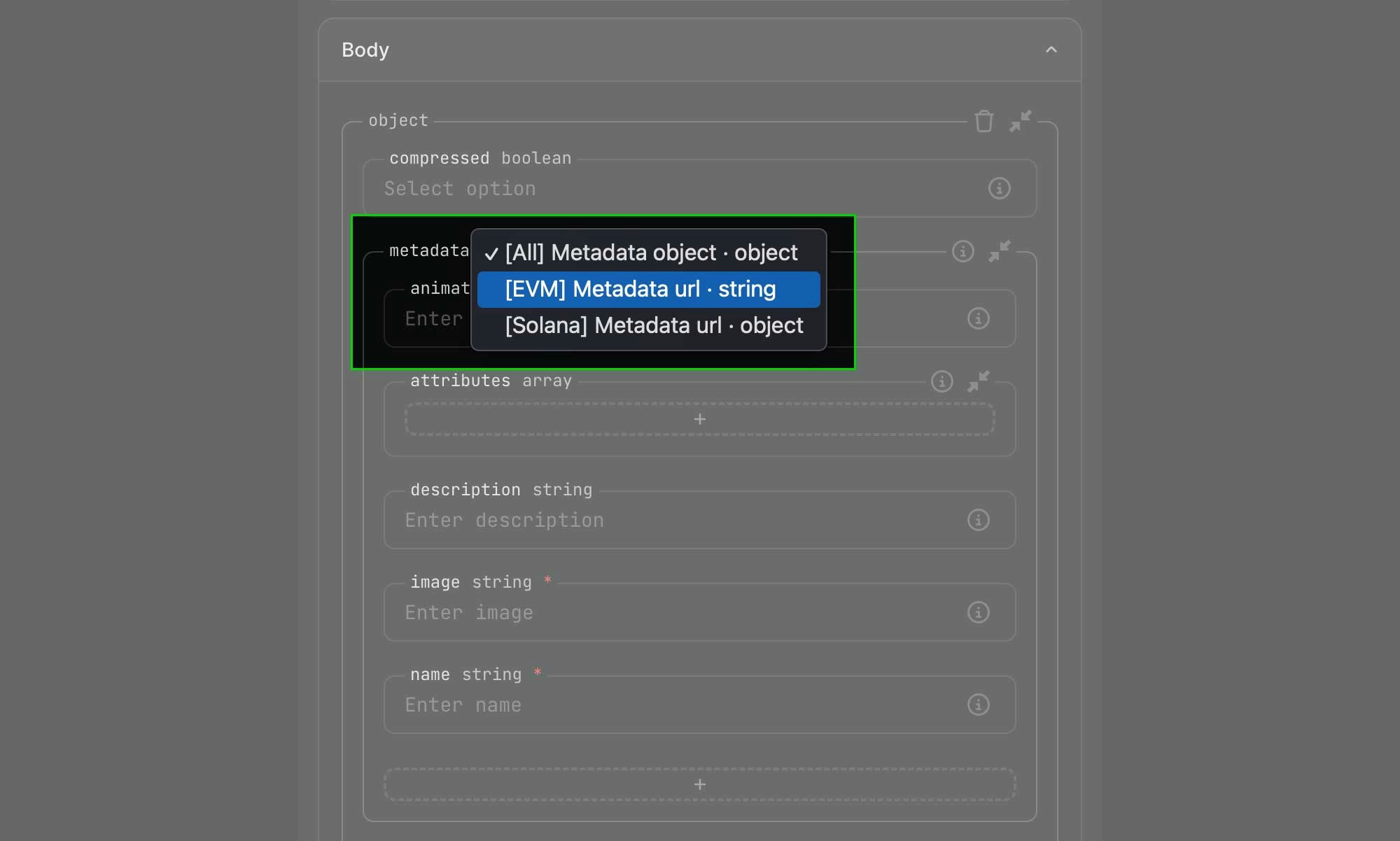 Enter metadata URL screenshot with dark theme