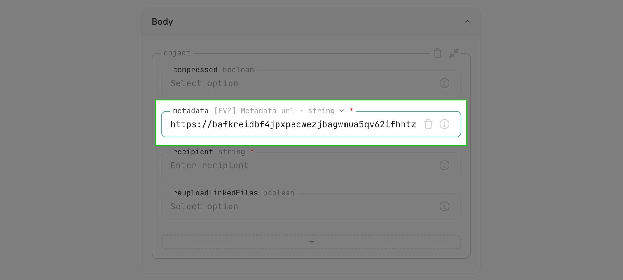 Enter metadata url screenshot with light theme