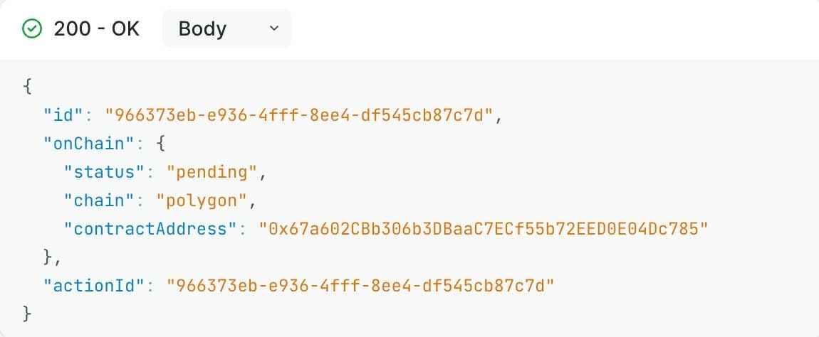 mint nft example response screenshot with light theme