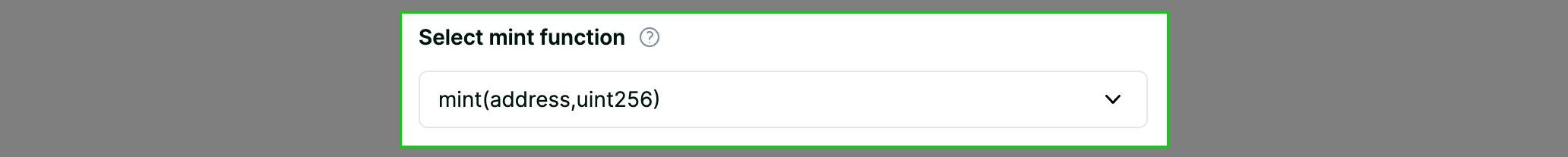 Contract mint function section screenshot