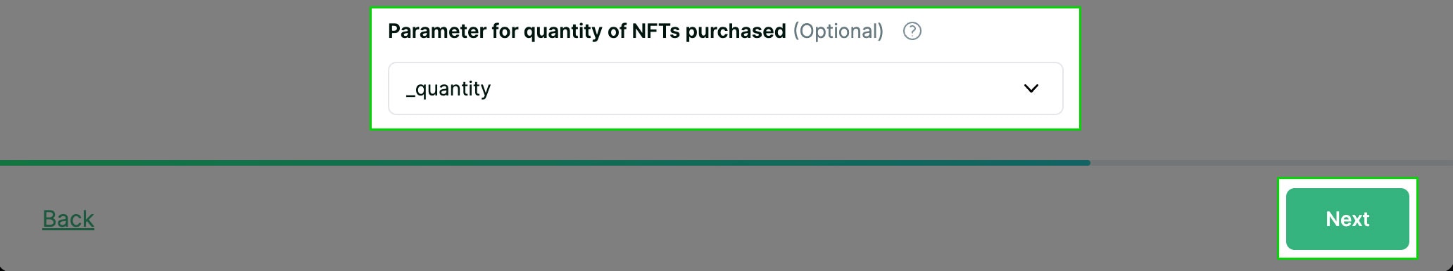 Contract mint function quantity parameter section screenshot