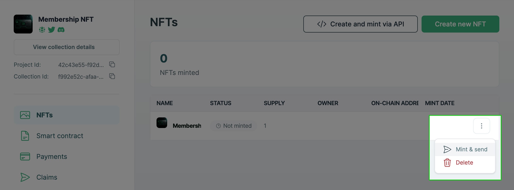 Mint and Send NFT screenshot