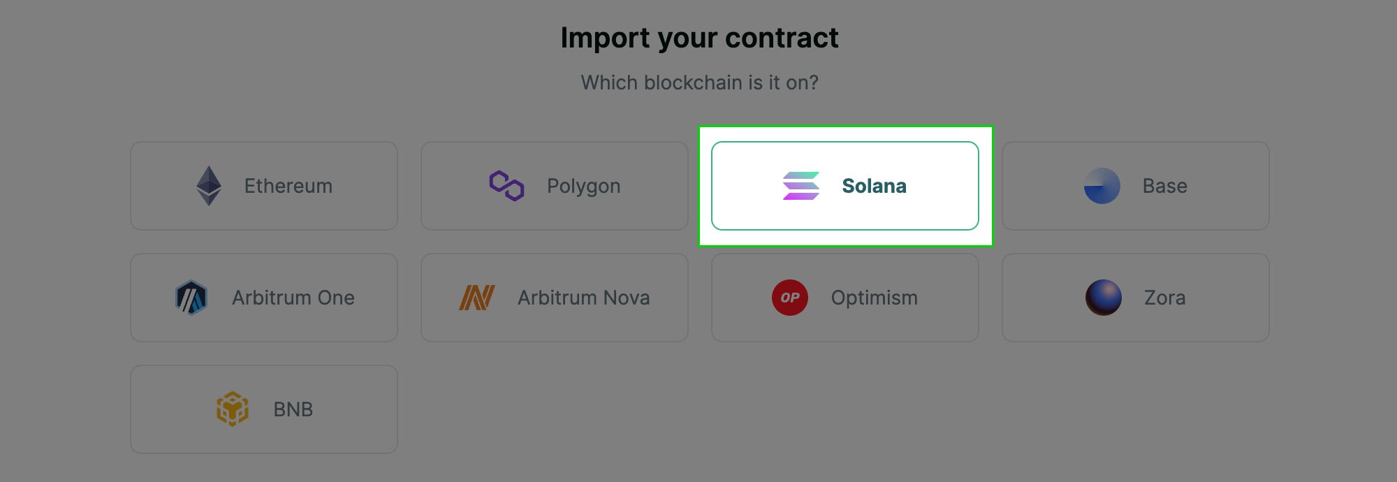 Select Solana blockchain screenshot