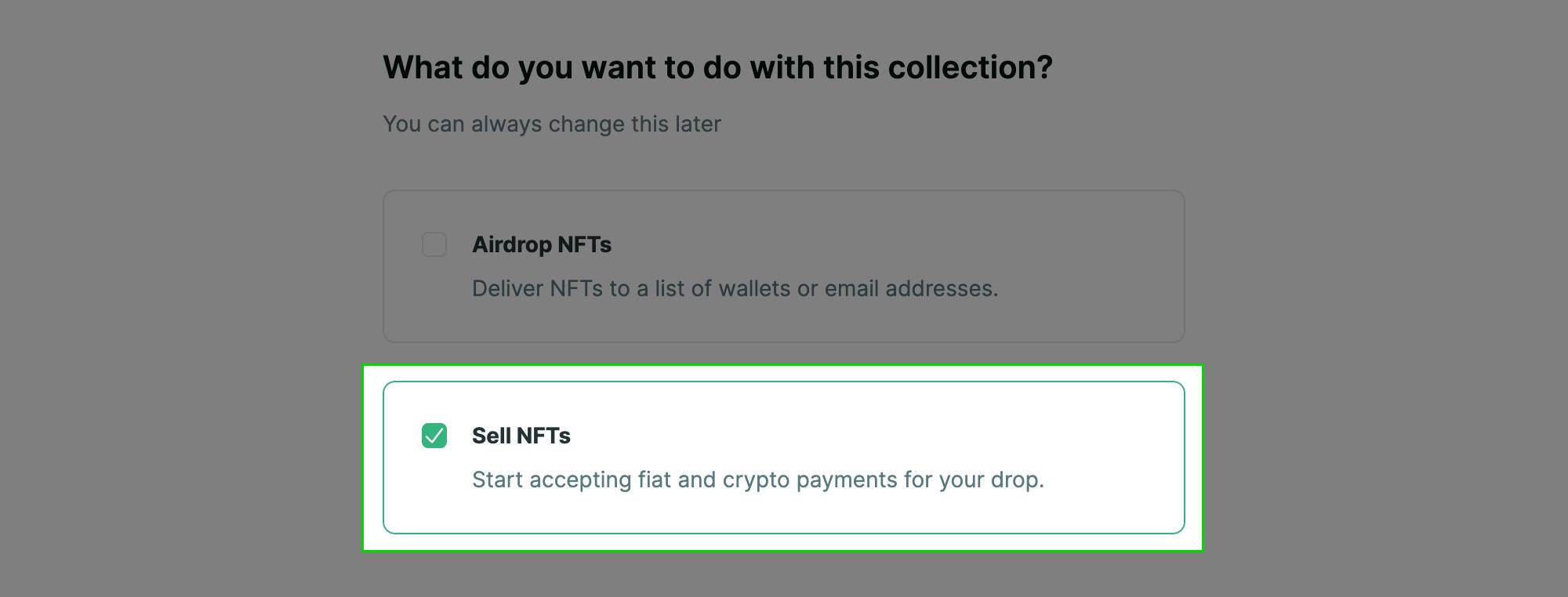 Select sell or airdrop NFTs screenshot