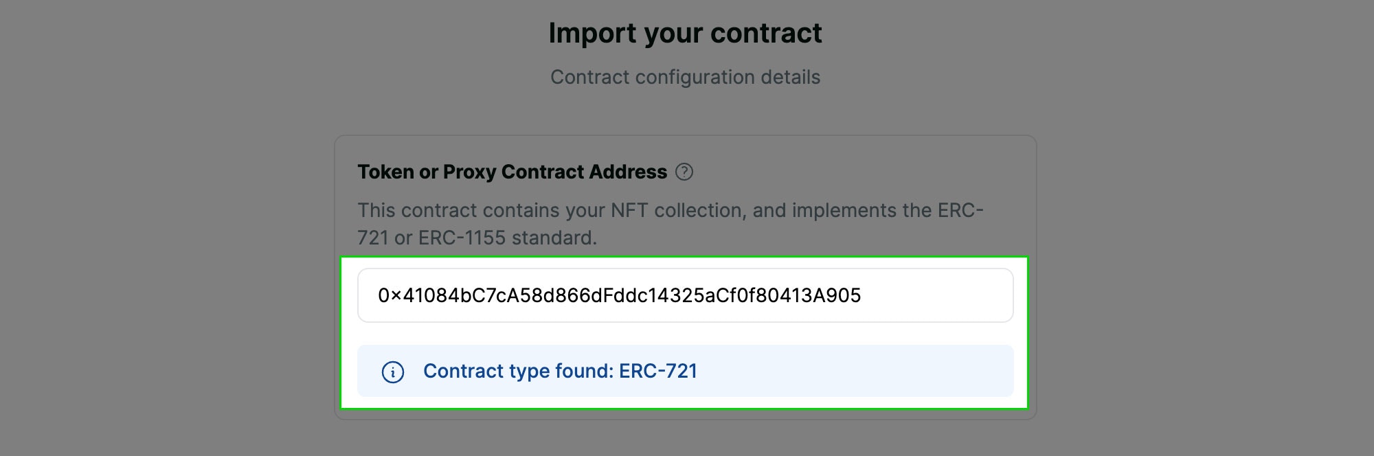 Enter contract address screenshot