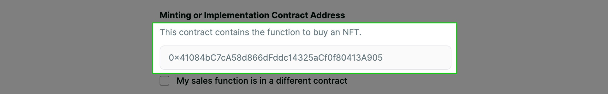 Sales contract option screenshot
