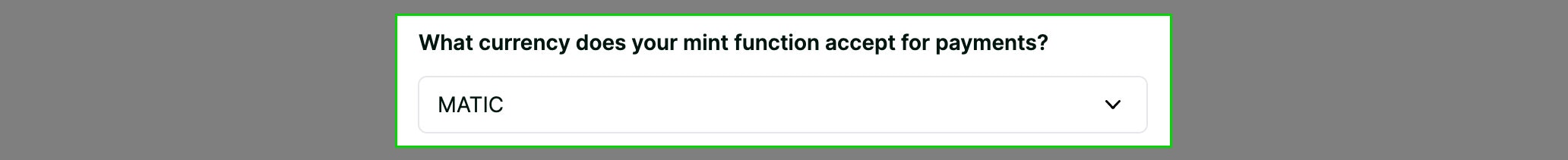 Contract mint function currency section screenshot