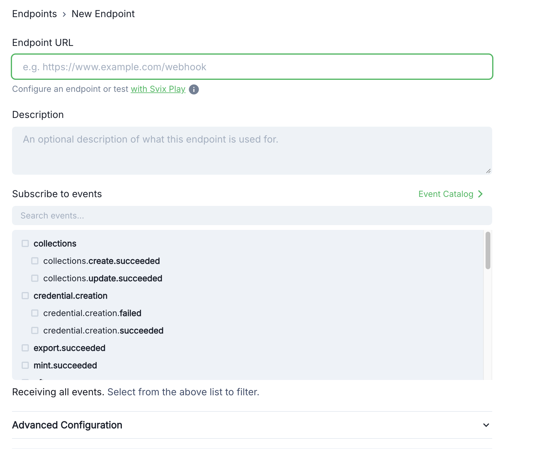 Add webhook endpoint UI
