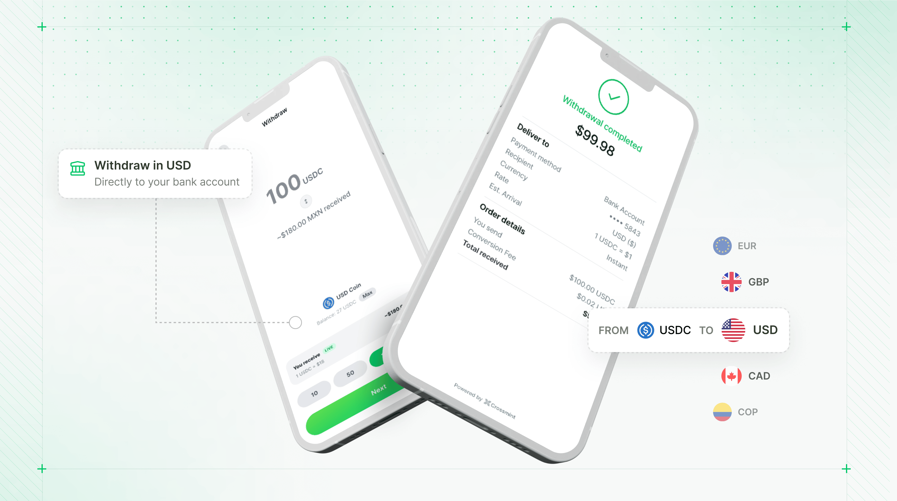 Withdraw USDC to a bank account in USD