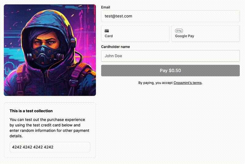 GIF of checkout form being replaced with processing component