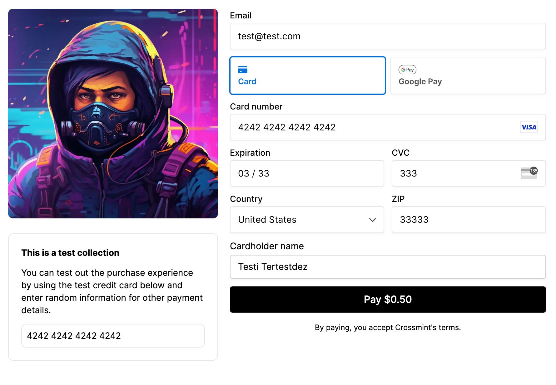 Crossmint Embedded Digital Asset Checkout Demo