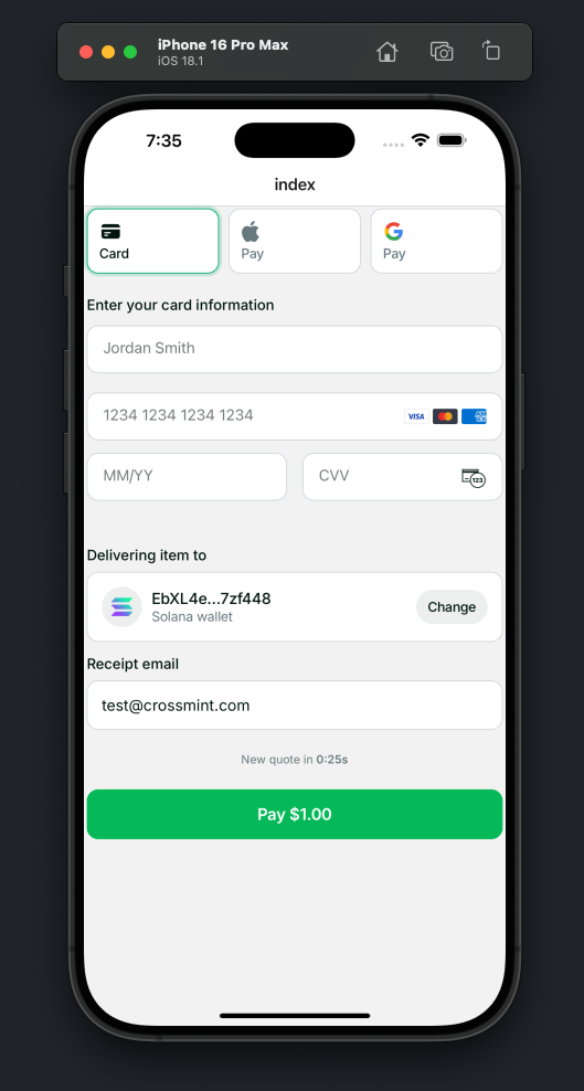 React Native Crossmint Checkout Result