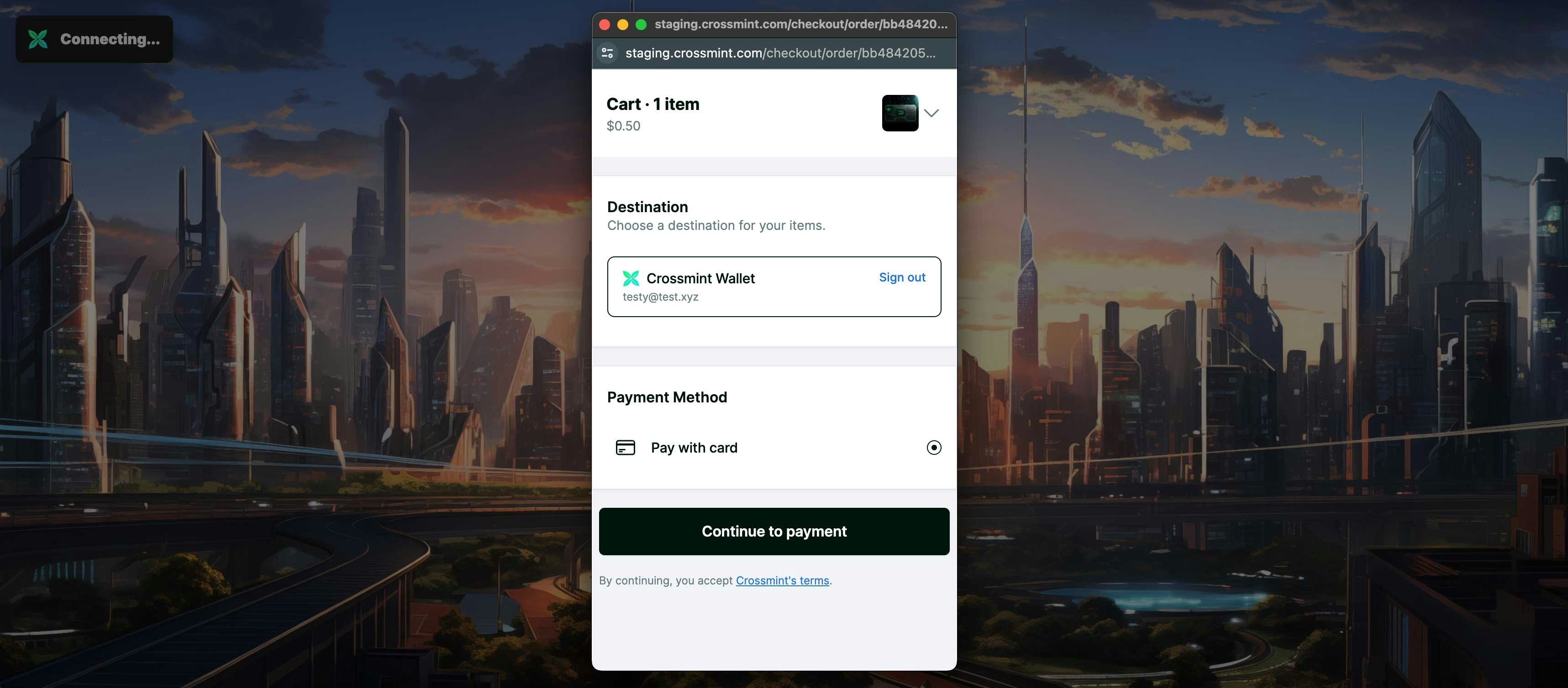 Crossmint Hosted Digital Asset Checkout Demo