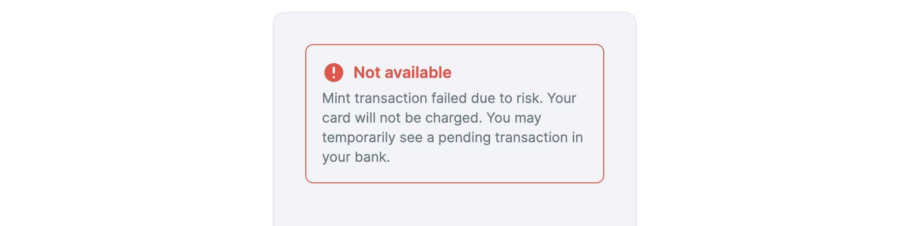 Checkout failure without escrow example screenshot