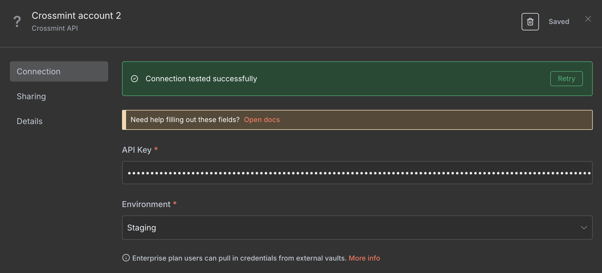 Crossmint API credential form
