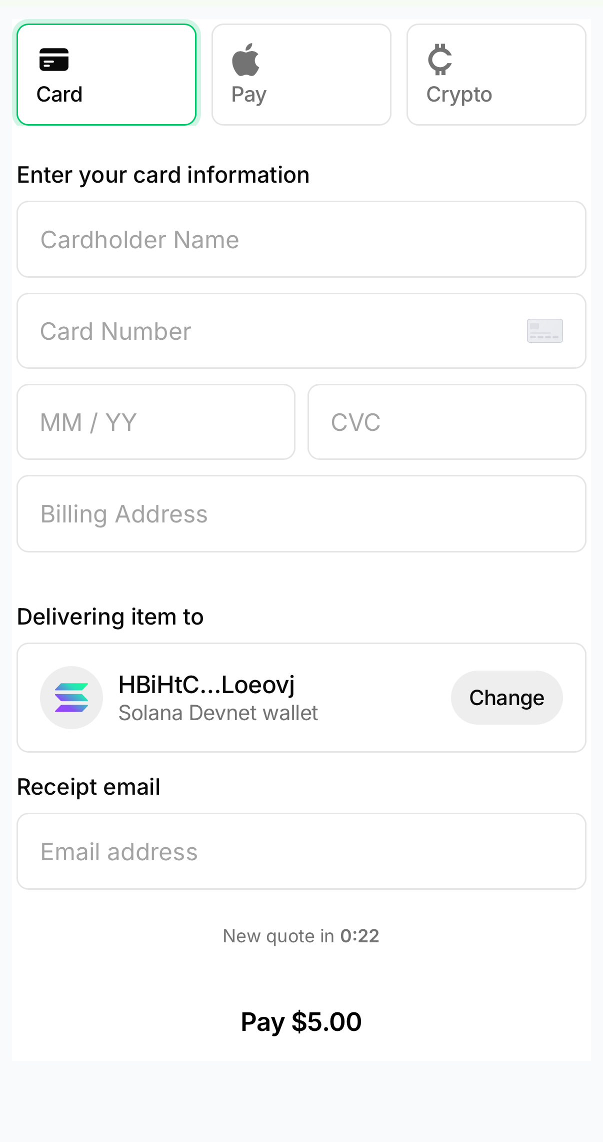 Crossmint Onramp Embedded Checkout on Flutter