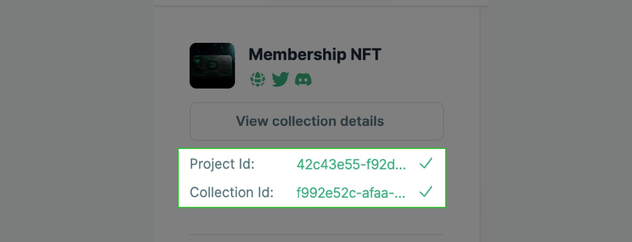 Get projectId and collectionId values screenshot